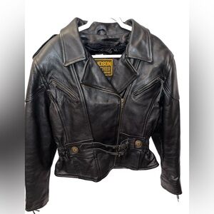 Vintage Hudson Leather Jacket Womens L Black Full Zip Punk Biker Belted